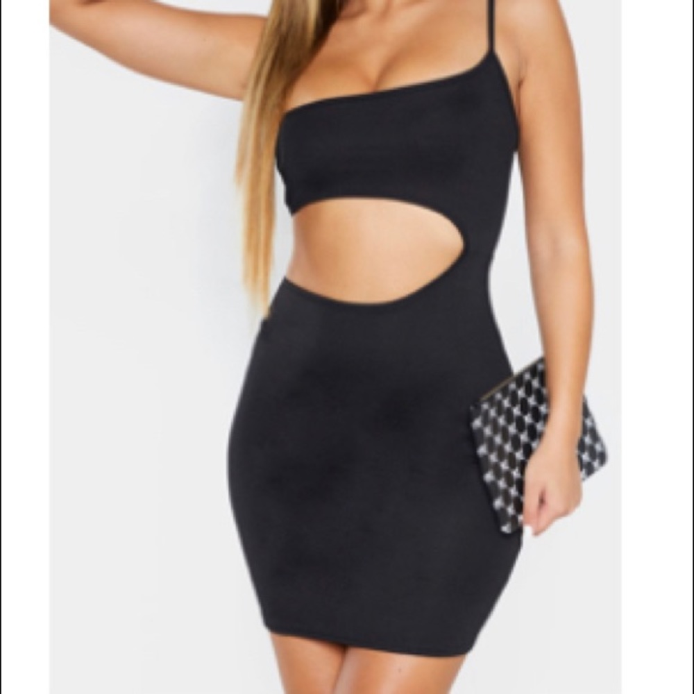 PRETTYLITTLETHING black one shoulder cut out dress
